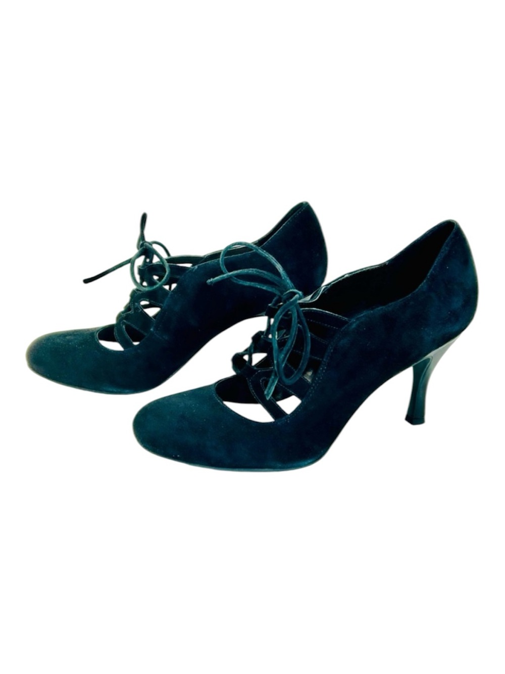 Franco Sarto Black Suede Lace-Up Heels, Round Toe, 3” Heels, size 8